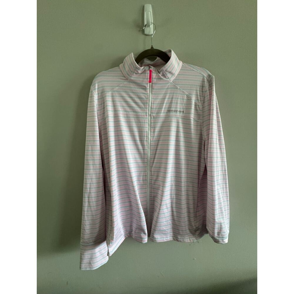 Vineyard Vines Performance Full Zip Jacket Womens XL Pink Blue Stripe Athletic